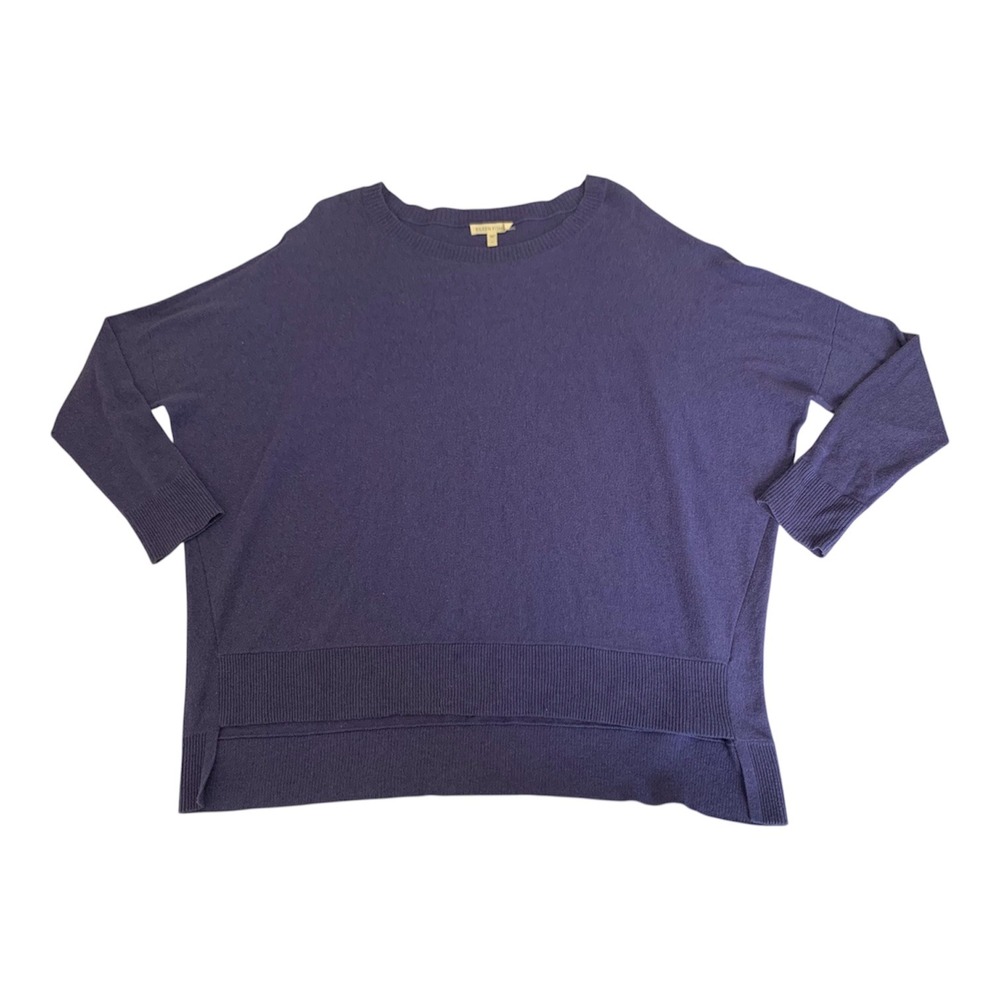 Eileen Fisher‎ Sweater Women S Blue Organic Cotton Boxy High-Low Lagenlook Peru